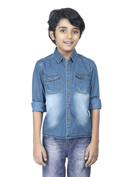 REVERSE AOP DENIM F/S SHIRT
