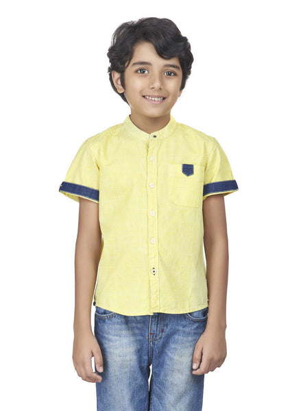 MICRO GINGAM CHINESE COLLAR H/S SHIRT