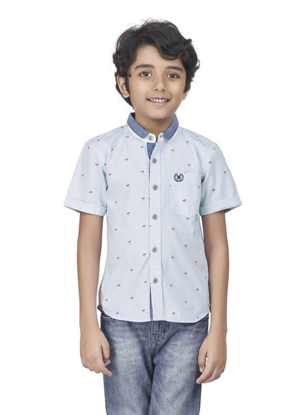 STRIPER AOP PALM TREE MANDARIN H/S SHIRT
