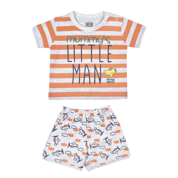 BABY KNIT SET BOYS LITTLE MAN STRIPER+AOP FRONT OPEN F/S WITH PAJAMA