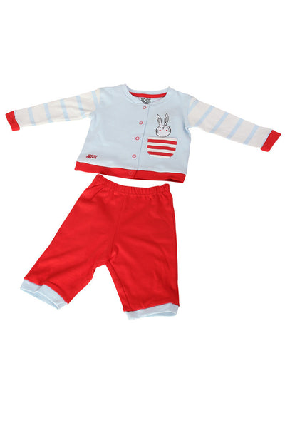 BABY KNIT SET BOYS POCKET BUNNY FRONT OPEN F/S WITH PAJAMA