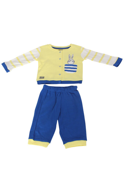 BABY KNIT SET BOYS POCKET BUNNY FRONT OPEN F/S WITH PAJAMA