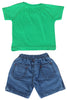 KNIT/DENIM SET BOYS COLLEGE R/N RAGLAN S/S WITH SHORTS
