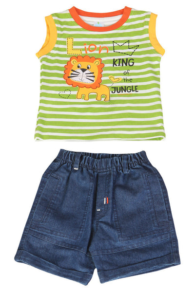 KNIT/DENIM SET BOYS LION KING R/N S/LESS WITH SHORTS