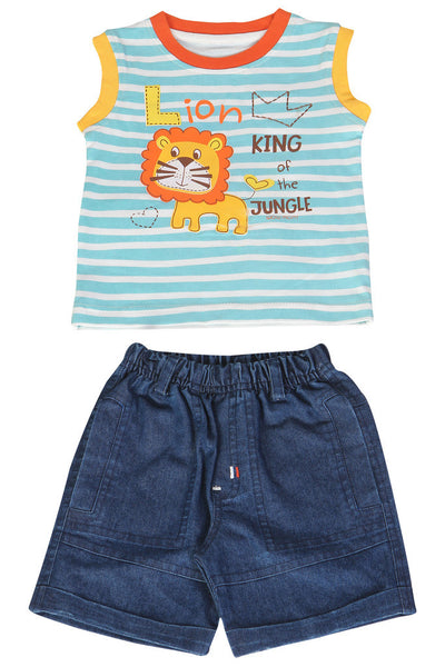KNIT/DENIM SET BOYS LION KING R/N S/LESS WITH SHORTS