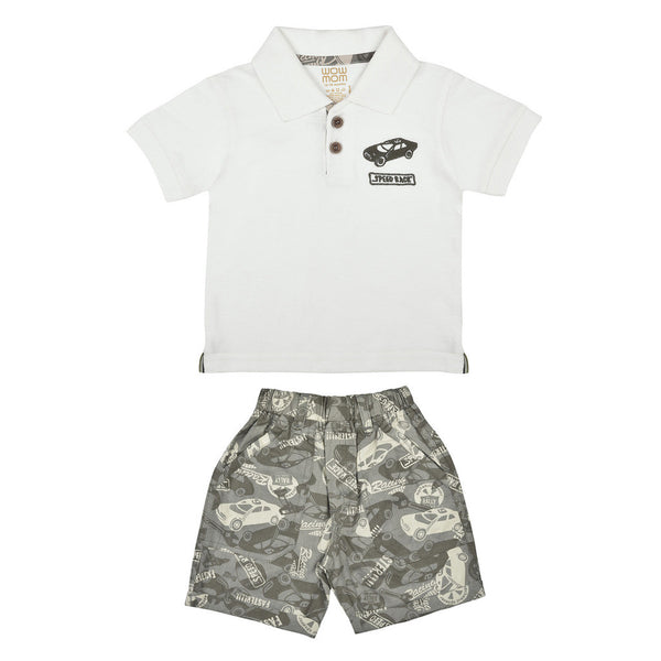 KNIT/WOVEN SET BOYS FASTER CAR POLO S/S WITH SHORTS