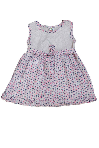 AOP FLORAL WITH LACE  SLV LESS FROCK
