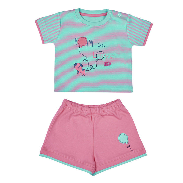 BABY KNIT SET GIRLS BORN IN FRONT OPEN S/S WITH SHORTS