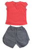 KNIT/DENIM SET GIRLS BEACH FUN R/N S/S WITH SHORTS