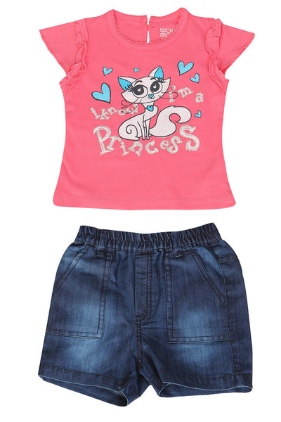 KNIT/DENIM SET GIRLS PRINCESS R/N S/S WITH SHORTS