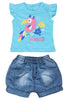 KNIT/DENIM SET GIRLS HAWAII R/N S/S WITH SHORTS