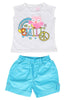 KNIT/TWILL SET GIRLS SMILE R/N S/S WITH SHORTS